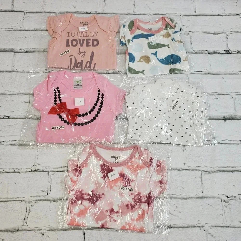 3m Girls Bodysuit set, 5pieces. Baby Girls Basic Bodysuits. Lot 1